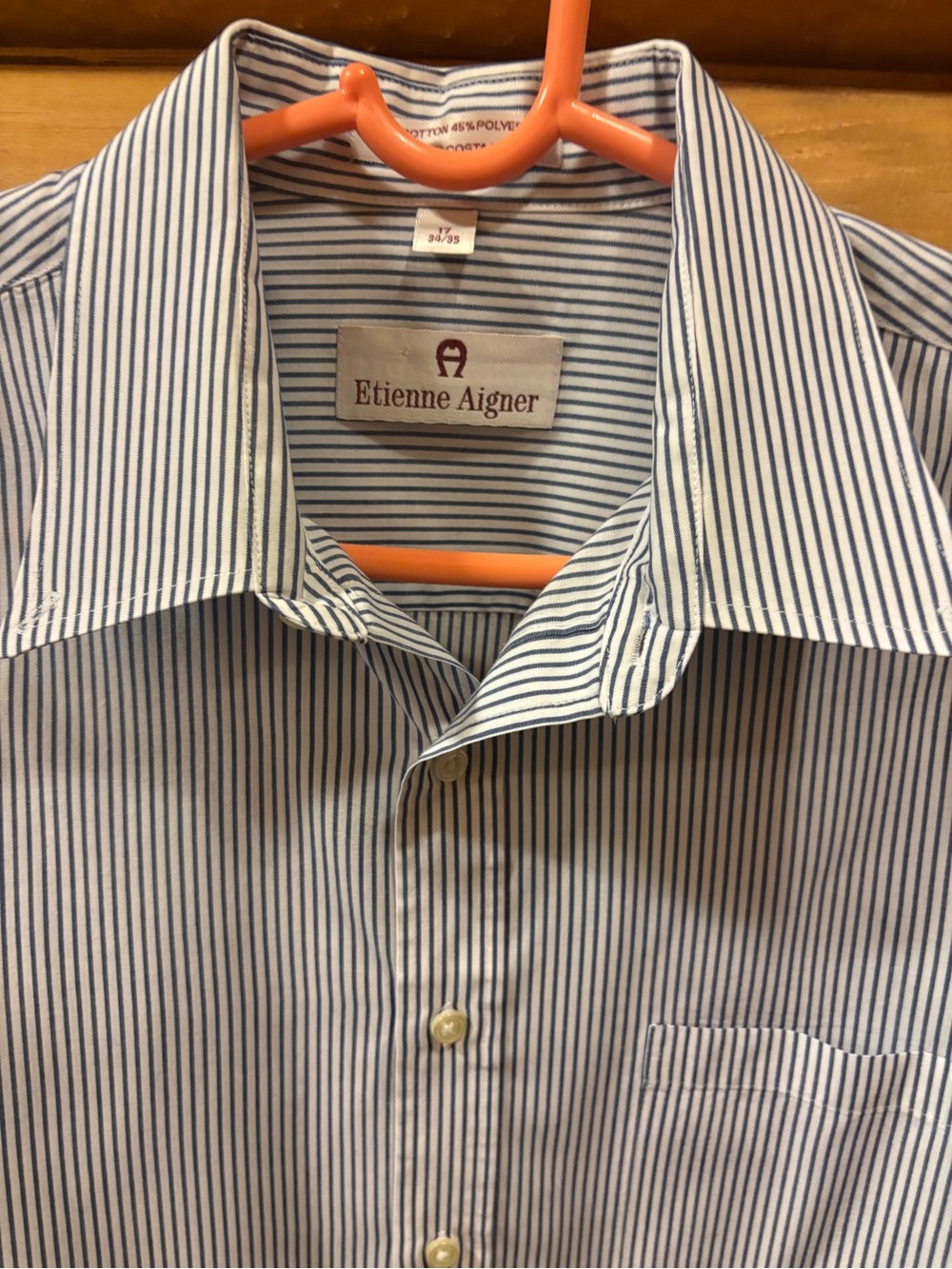 Etienne Aigner Men's White Dress Shirt with Navy Pinstripes